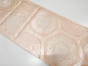 亀甲に華紋織り出し　リバーシブル全通袋帯